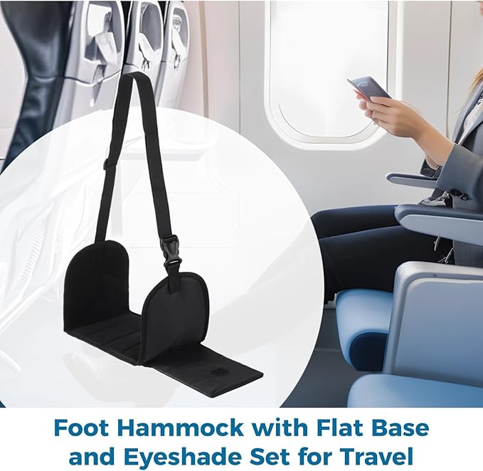 Travel Foot Rest Hammocks Set with Sleep Masks, 2-Pack, Adjustable for Flights and Office Use, Portable Storage Bag