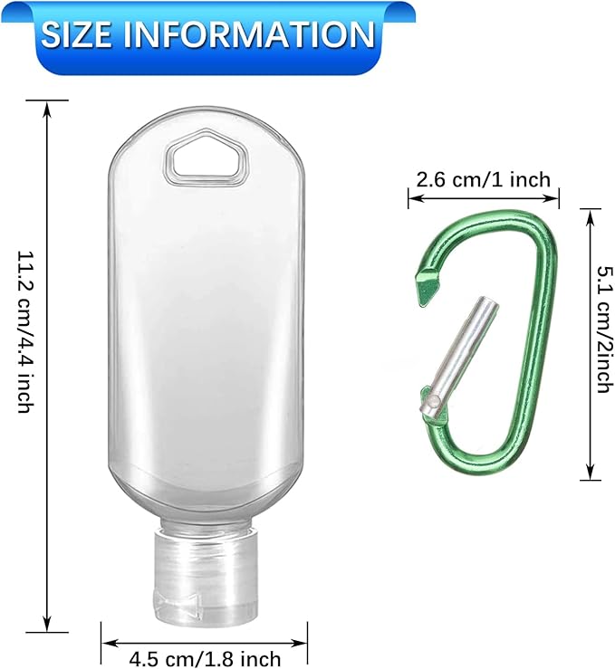 5 Pack Refillable Travel Plastic Bottles Containers with Clip Hand Sanitizer Travel Size Holder with Keychain Empty Bottles for Kids and Adult
