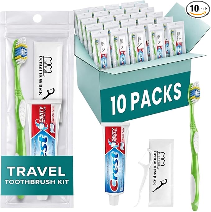 Stuhrling Bottle TrekTote Bulk Oral Care Kits, Toothbrush Toothpaste Floss Picks Set, Travel Dental Hygiene Kits, Bulk Case Hygiene Kits