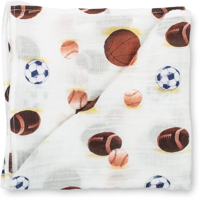 LollyBanks Muslin Swaddle Blanket, 100% Muslin Cotton Soft Baby Blankets for Boys, 47 X 47 Inches Soft and Cozy Baby Wrap Swaddle Breathable Infant Blankets, Newborn Essentials (Sports Print)
