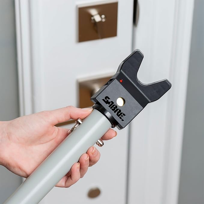 SABRE Adjustable Door Security Bar with Vibration Detecting Alarm, 115dB Alarm Audible Up To 1,100 Ft (335 m), Adjusts To Fit Most Hinged & Sliding Doors, Rubberized Foot for Strong Grip, Collapsible