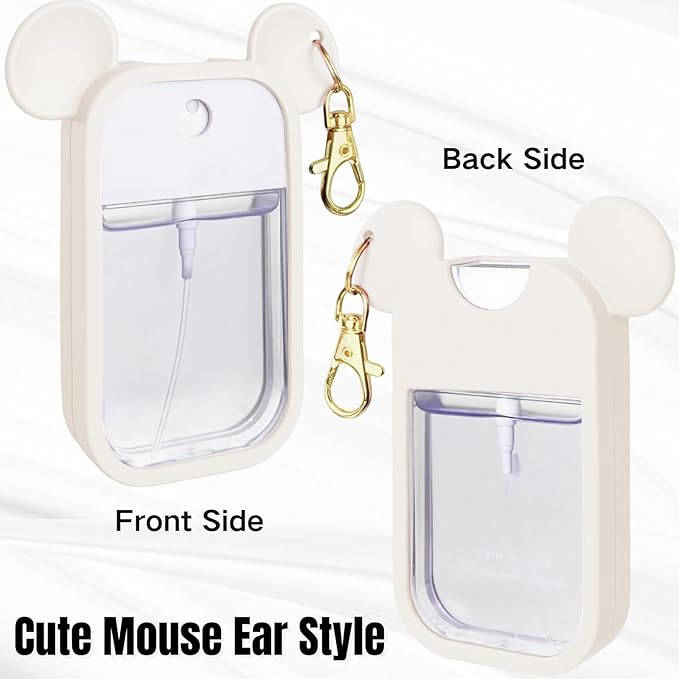 Mouse Design Silicone Case Compatible with Touchland Hand Sanitizer Spray 1 fl oz, Silicone Protective Case Holder with Keychain for Power Mist and Glow Mist, White