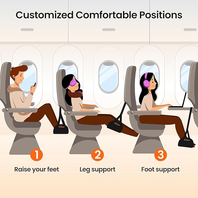 ErGear Airplane Foot Hammock with Wide Hardboard Support, Foot Hammock for Plane Travel with Extended Adjustment Strap, Portable Airplane Foot Rest Travel Essentials for Long Flight (Pack of 2)