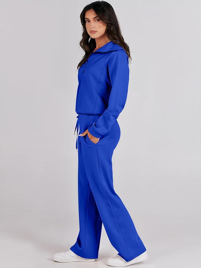 ANRABESS Women 2 Piece Outfits 2025 Fall Fashion Airport Wide Leg Pants Lounge Set Leisure Travel Vacation Clothes Sweatsuits