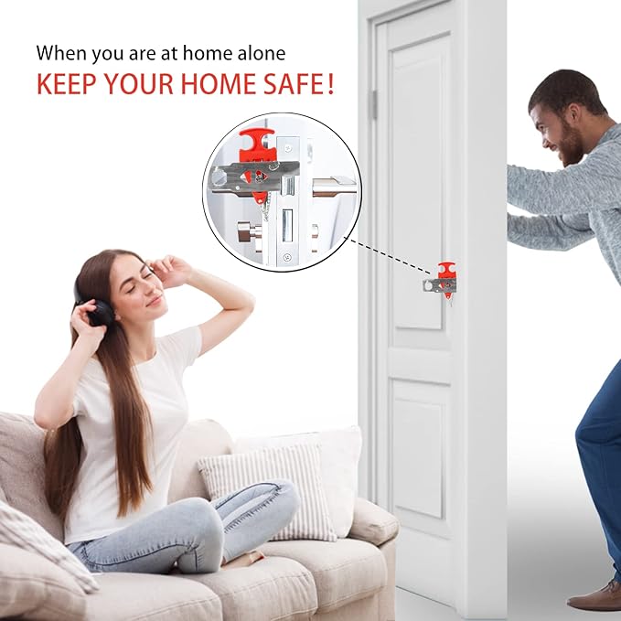Portable Door Lock for Travel Door Lock Hotel Room Security Devices Apartment Jammer Additional Safety for Traveling Home College upgrade (Red combination)