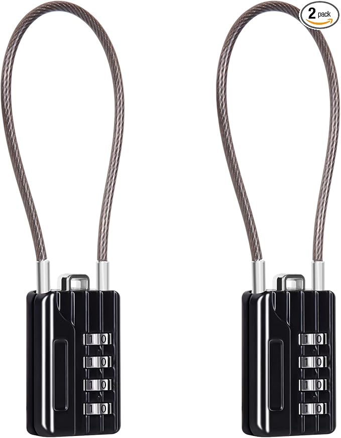 SEPOX® Compact Design Twins Resettable 4-Digit Combination Padlock, Extra Long Cable – Personalized Password, Durable Vinyl Steel Cable, Multipurpose Lock for Suitcase, Gym Lockers, Toolbox – Black