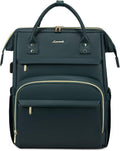 LOVEVOOK Leather Laptop Backpack for Women 15.6 inch,Travel Purse Nurse Teacher Backpack Computer Laptop Bag,Professional College Business Work Bag Carry On Backpack with USB Port,Dark Green