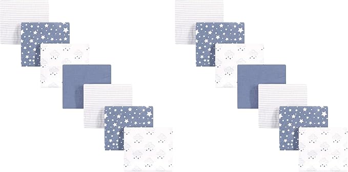 Hudson Baby Unisex Baby Cotton Flannel Receiving Blankets Bundle, Cloud Mobile Blue, One Size (Pack of 2)