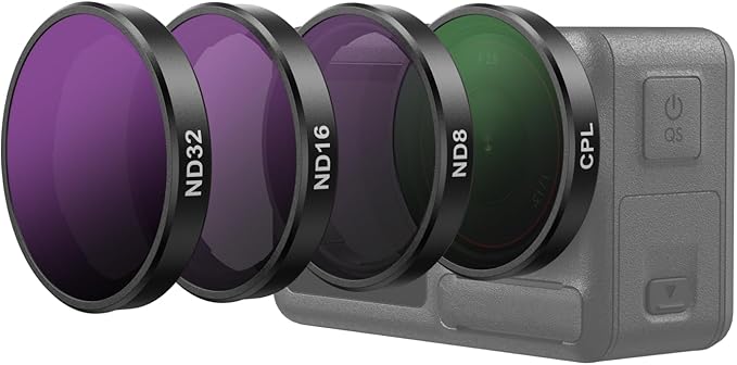 TELESIN Lens Filter Set for DJI Action 5 Pro Action 4 Action 3 Camera Accessories, 4-Pack CPL ND32 ND16 ND8 Polarizing Neutral Density HD Filter Lens Protective Protector Cover for DJI Osmo Action
