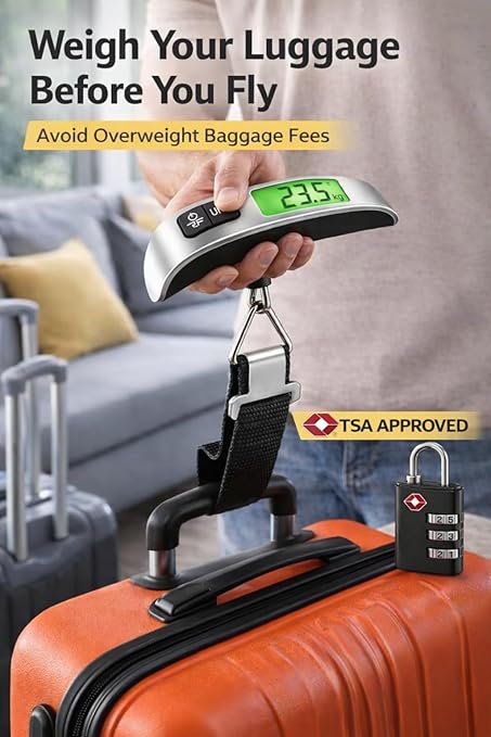 Luggage Scale with TSA Approved Lock, Digital Portable Hanging Baggage Scale 110lb/50kg, Travel Weight Scale for Suitcases, Avoid Overweight Fees, Travel Essentials Gift