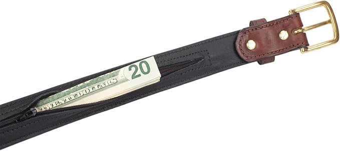 Hidden Money Pocket Travel Leather Belt (Size 48, Brown)