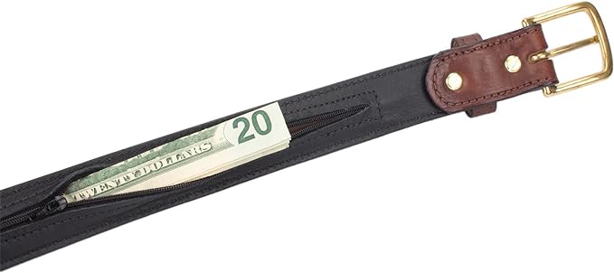 Hidden Money Pocket Travel Leather Belt (Size 44, Brown)
