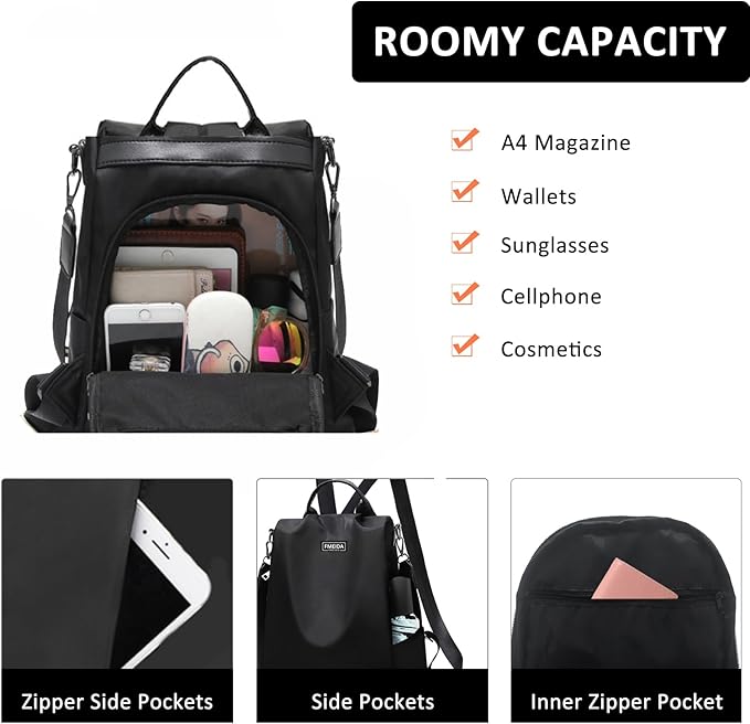 Large Travel Backpack for Women Waterproof Back Pack Black Shoulder Bag Fashion Backpack Purse Anti-Theft Daypack for College Work