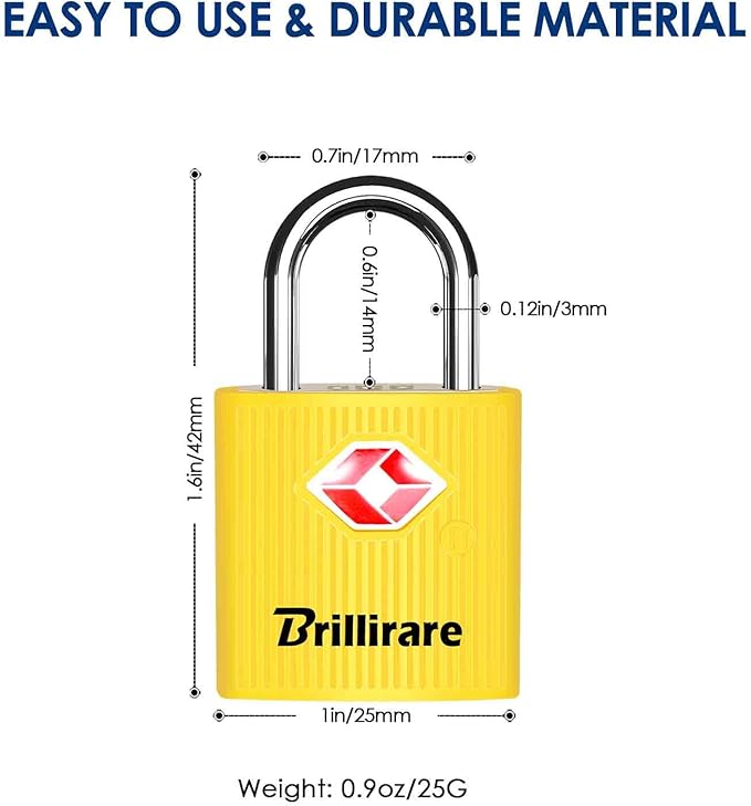 4 Pack TSA Approved Luggage Locks with Keys, Travel Padlock, Zinc Alloy Waterproof Keyed Lock, TSA Outdoor Metal Lock for Lockers, Bags, Backpack, Gym, Gate-Yellow