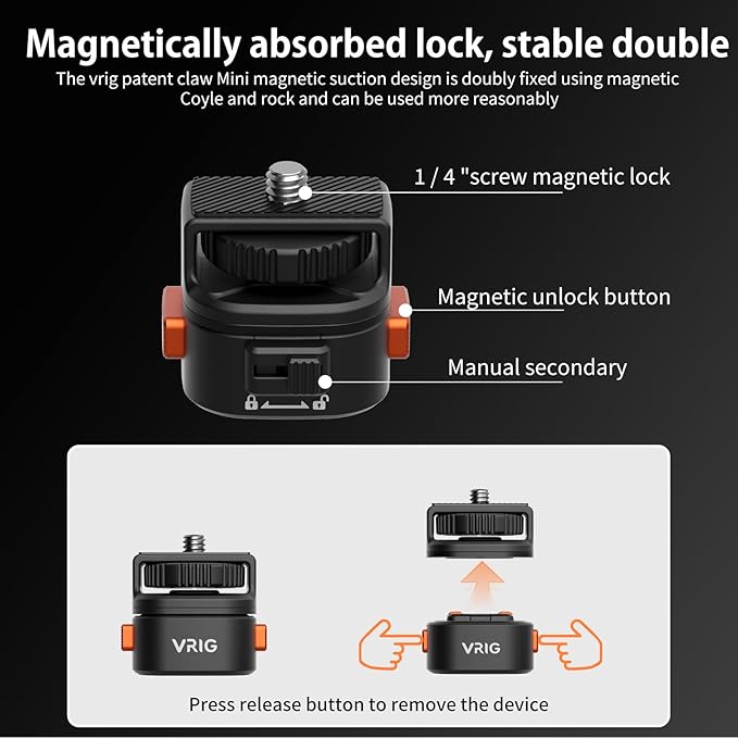 VRIG Claw Mini Quick Release Plate Tripod QR Camera Mount Adapter, Quick Setup Kit with 1/4'' Screw, for Quick Switching Between Action Cameras and Tripods/Monopods/Handles