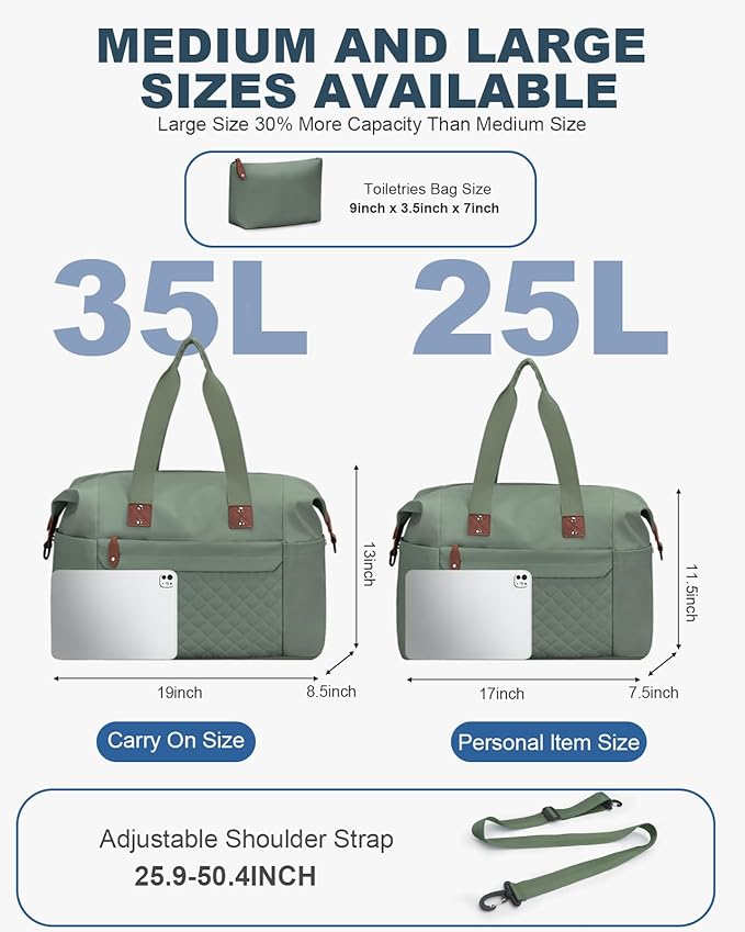 Pritent Travel Duffle Bag, Waterproof Weekender Overnight Hospital Bags for Women Men with Toiletry Bag Lightweight Carry on Personal Item Duffle Gym Bag for Travel, Airplanes, Sports