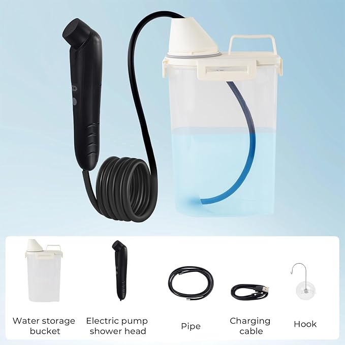 Portable Electric Bidet Sprayer, 2600mAh Rechargeable Handheld Bidet for Travel | Toilet | Personal Care | Postpartum | Hygiene Cleaning | Baby Care, 2.5L Water Container, 4ft Hose, Hook& Storage Bag