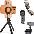 SODI Magnetic Phone Tripod Stand for iPhone - Strong Magnet Foldable Cell Phone Stand for Vlog, Gym, Travel Essentials, Mini Tripod Phone Stand Compatible with iPhone 17 16 15 14 13 12 Series (Black)