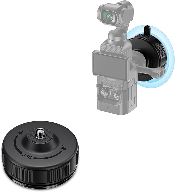 JJC Portable Camera Suction Cup Mount with 1/4" Male Screw, Twist-Lock Vacuum Suction Mount Compatible with DJI Pocket 4/3, Action 6, Gopro Hero 13/12, Insta360 X5 & Phones for Video Recording Filming