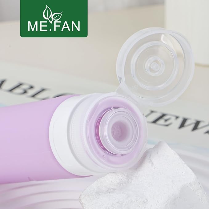 ME.FAN Travel Bottles for Toiletries, TSA Approved 3oz Travel Size Containers, Silicone Squeezable Portable Split Bottle, Travel Accessories for Conditioner, Shampoo, Lotion- 4 Pack Gery