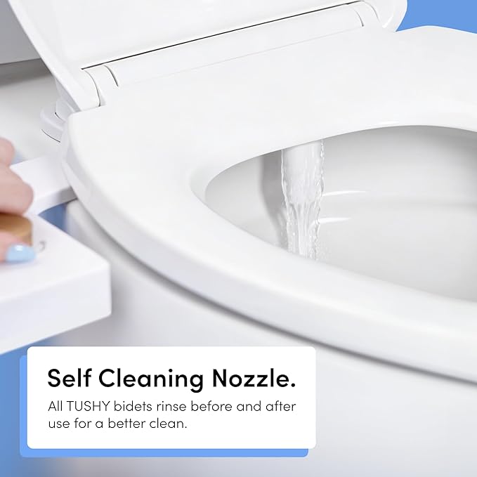TUSHY NEW Fresh Dual Nozzle Cool Water Bidet: Ultra Slim Toilet Seat Attachment Sprayer with Luxury 2 in 1 Front & Rear, Self-Cleaning, 180º Clean (DIY Install, 10 Minutes), Non-Electric, Bamboo Knob