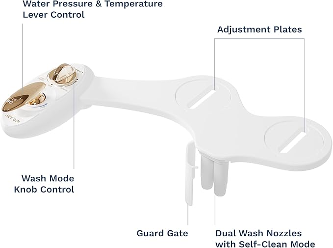 LUXE Bidet NEO 320 - Warm Water, Dual Nozzle, Self-Cleaning, Non-Electric Bidet Attachment for Toilet Seat, Adjustable Water Pressure, Rear & Feminine Wash (Gold)