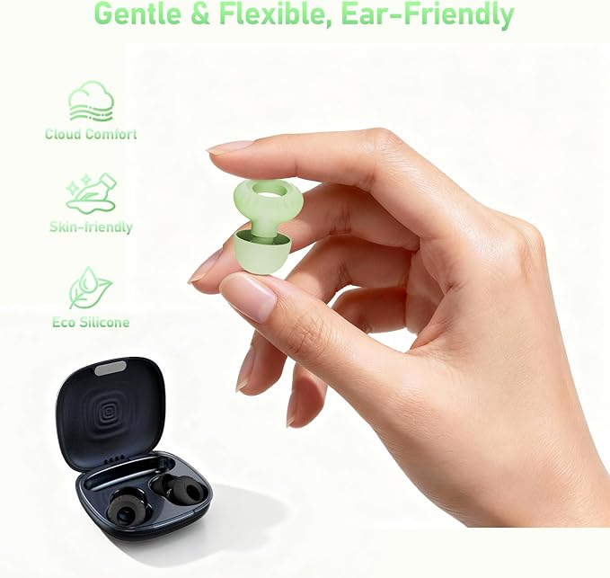 Reusable Ear Plugs for Sleep, Concerts & Noise Reduction – Comfortable Silicone Noise Cancelling Earplugs, Washable Hearing Protection – 4 Pairs, Black + Green