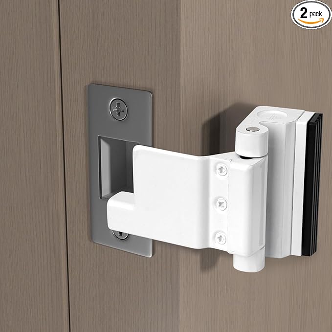 INIRET 2 Packs White Adjustable Heavy Duty Zinc Alloy Portable Door Lock,Security Device for Enhanced Safety,for Home,Hotels,Travel,Apartments Prevents Unauthorized Entry,No Drill