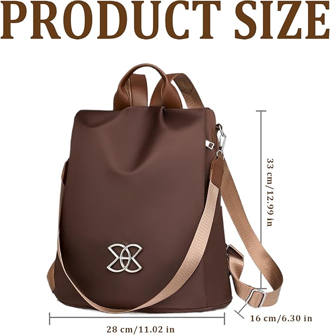 Anti-Theft Backpack for Women Brown Nylon Stylish Anti-Theft Bags for Women with Detachable Hook Lightweight Large Capacity Backpack for Travel Daily