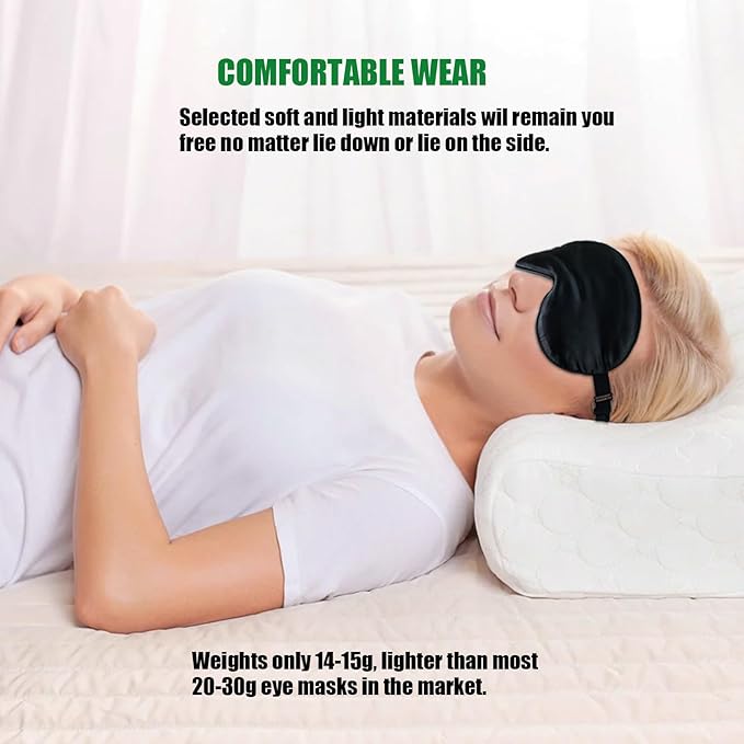 Sleep Mask for Women & Men - 3 Pcs Adjustable Strap Blackout Silk Sleep Eye Masks - Soft Eye Covers Blindfolds (Black 3 Pack)