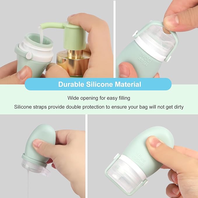 1oz Travel Bottles for Toiletries–4-Pack TSA Approved Silicone Leakproof with Secure Silicone Strap, Reusable Portable Travel Size Containers for Shampoo, Lotion, Gym, Airplane (Multi-Color)