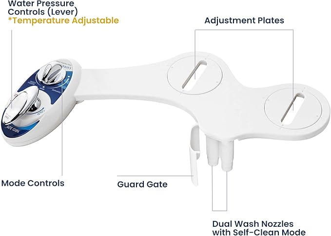 LUXE Bidet NEO 320 - Warm Water, Dual Nozzle, Self-Cleaning, Non-Electric Bidet Attachment for Toilet Seat, Adjustable Water Pressure, Rear & Feminine Wash (Blue)