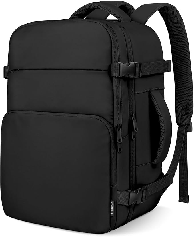 ZOMFELT Travel Backpack for Women Men, Carry on Backpack, TSA 15.6 inch Laptop Backpack Flight Approved, Personal Item Travel Bag Nurse Bag Casual Daypack for Weekender Business Trip, Black