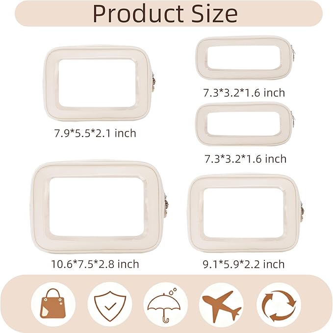 5PCS Diaper Bag Organizer Pouch Set, Clear Organizer Bags, TSA Approved Toiletry Bag, Clear Waterproof Cosmetic Bags with Zipper, Purse Organizer Pouches, Travel Organizer Bags for Woman and Kids