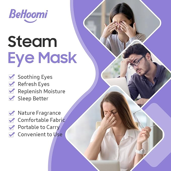 BeHoomi 20Packs Steam Eye Mask, Heated Eye Mask Warm Compress for Eyes, Disposable Self Heating Steam Mask for Sleep, Spa, Travel Essentials, Relaxation Gifts for Women, Mothers Day Gifts (Lavender)
