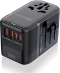 HAPOW Universal Travel Adapter, PD100W International Power Adapter,3 USB-C & 2 USB-A Fast Charging Travel Charger, All in One Worldwide Travel Plug Adapter, Outlet Adapter for EU UK USA AU, Black