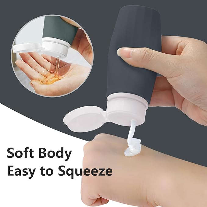 Yolaist Travel Bottles - 4 Pack TSA Approved Leakproof Silicone Portable Refillable Containers for Shampoo, Conditioner, Body Lotion, Soap (3oz/89ml)