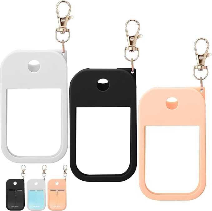 Hand Sanitizer Spray Case Compatible with TH 1 FL.OZ – 3 Pack Protective Silicone Holder with Metal Keychain