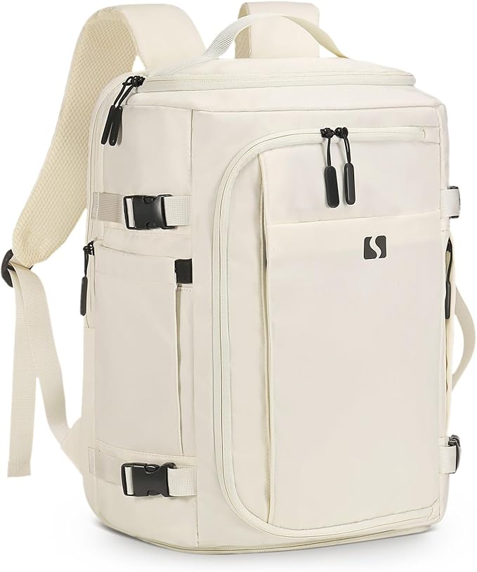 35L Travel Backpack 17" Laptop Backpack W/USB-C Port, Expandable Carry-On Bag, TSA Flight Approved Water-Resistant for Business College, White