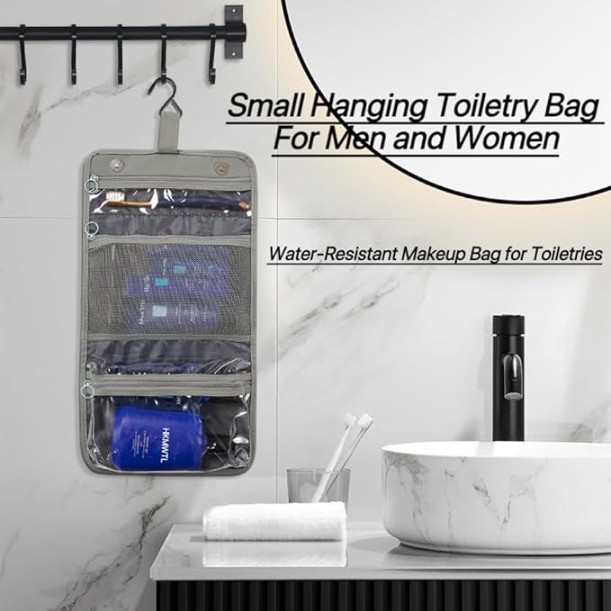 Small Hanging Toiletry Travel Kit, Portable Hanging Organizer Toiletry Bag, Sage gray-green Bathroom Bag For Traveling,Foldable Cosmetic Bag,Makeup Accessories