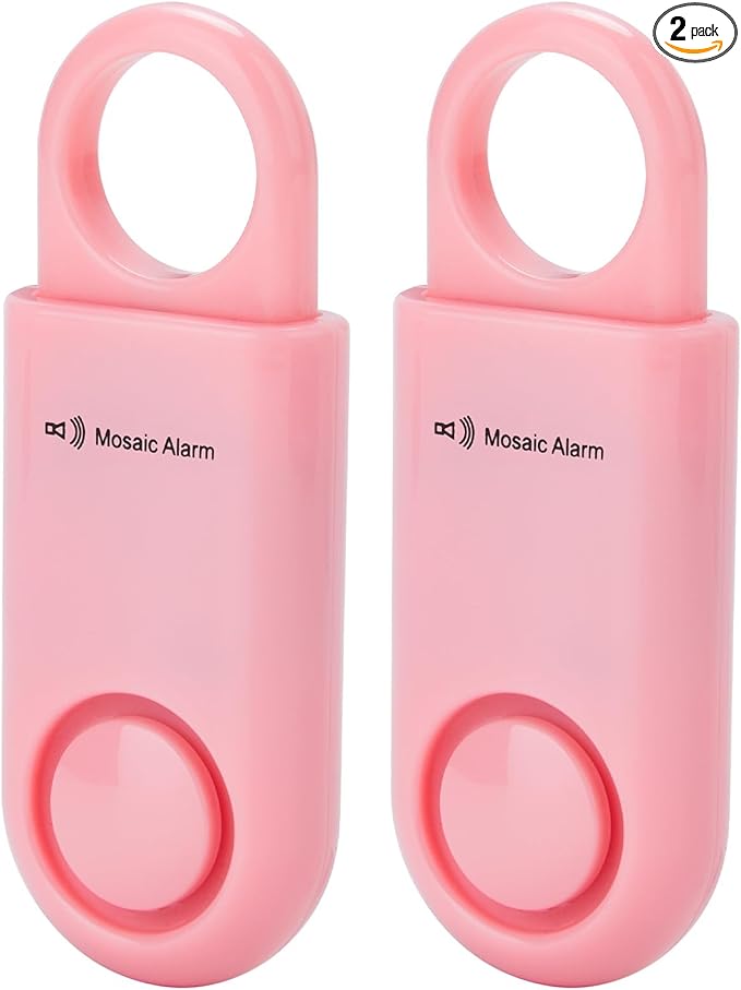 2 Pack Personal Safety Alarm 130db User-Replaceable Battery SOS Emergency Loud Sound Siren Keychain Alert for Women, College Students, Children, Night Runner, Hiking, Camp, Bear Alarm. Pink