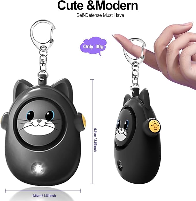 Personal Safety Alarm for Women by Women–Loud Siren, 130dB Loud Siren Keychain in a Variety of Colors, Cute Cat Design Security Device for Children, Elderly