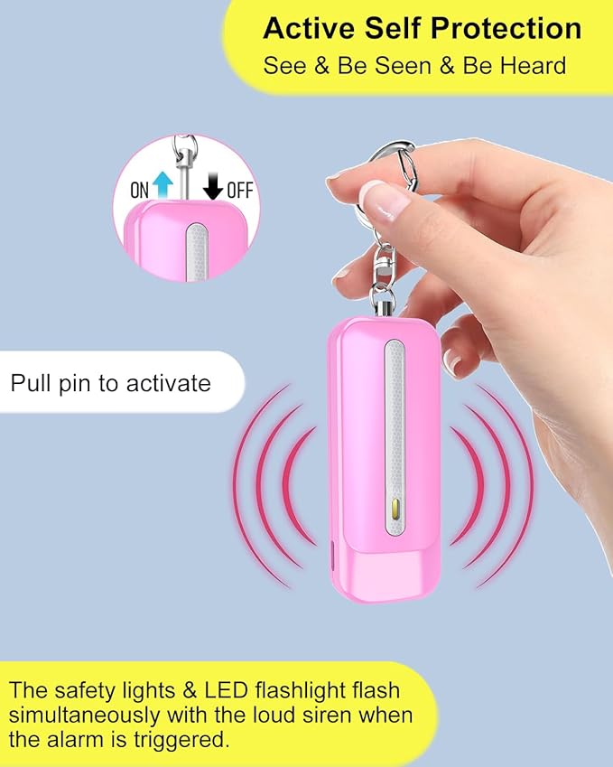 Personal Alarm for Women, Rechargeable with Safety Lights & Low Battery Notice, 130dB Siren with LED Flashlight Strobe Light for Emergency, Dual Light Sources Safety Keychain