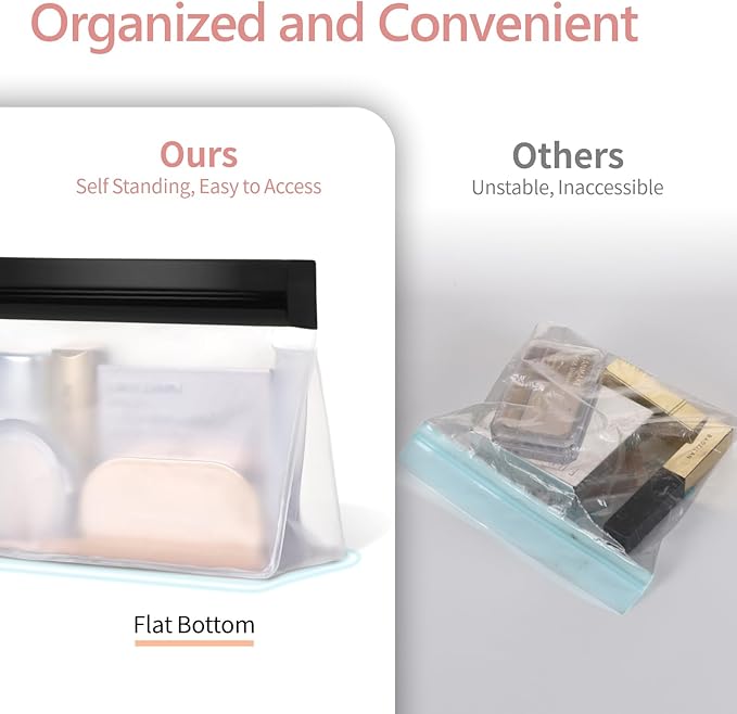 PACKISM Leakpoof Clear Toiletry Bags for Traveling - Sealed TSA Approved Toiletry Bag, Reusable Semi-Transparent Clear Cosmetic Bag with Flat Bottom, Perfect for Travel Essentials, 2L+2M, Black