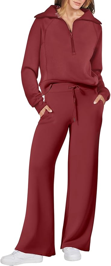 ANRABESS Women 2 Piece Outfits 2025 Fall Fashion Airport Wide Leg Pants Lounge Set Leisure Travel Vacation Clothes Sweatsuits