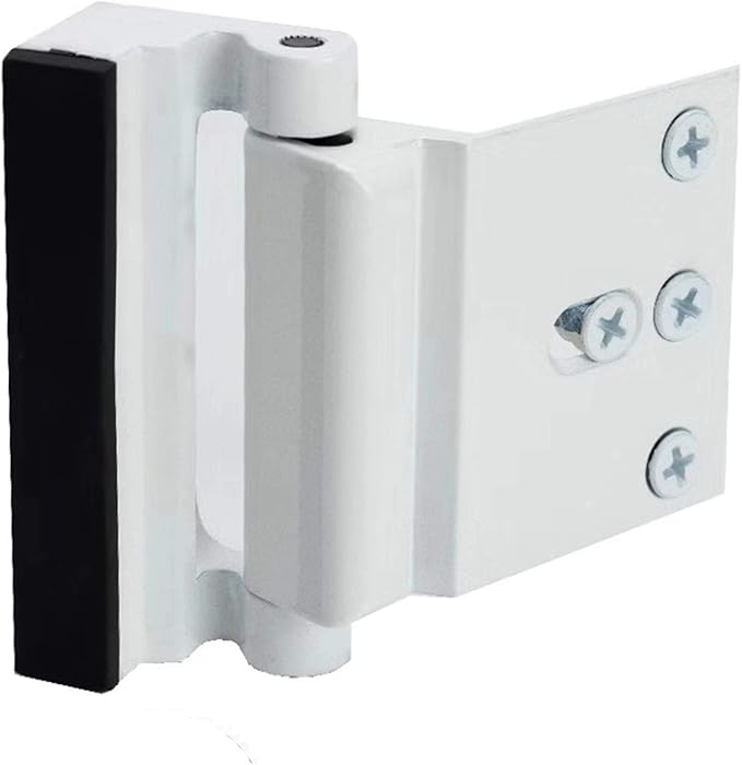 Door Reinforcement Lock with 4 Screws, Home Security Door Lock Stop for Toddler, Childproof Door Lock Night Lock Withstand 800 Lbs White