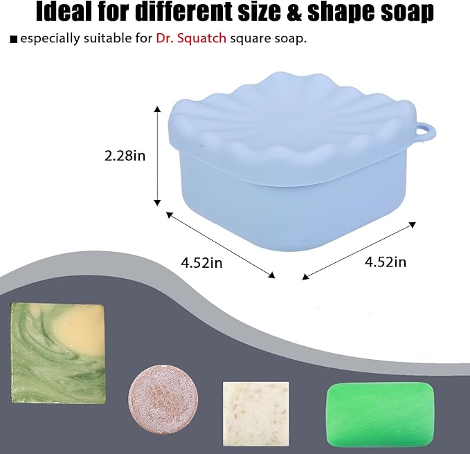 Travel Soap Case, Leakproof Soap Box Container, Square Shampoo Bar Case with Draining Layer, Slip-Resistant Portable Bar Soap Holder for Travel, Camp, Gym (Light Blue)