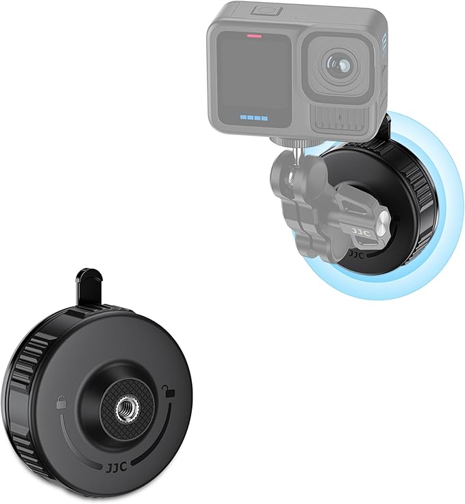 JJC Portable Camera Suction Cup Mount with 1/4" Female Hole, Twist-Lock Vacuum Suction Mount Compatible with DJI Pocket 4/3, Action 6/5 Pro/4, Gopro Hero 13, Insta360 X5 & Phones for Video Recording