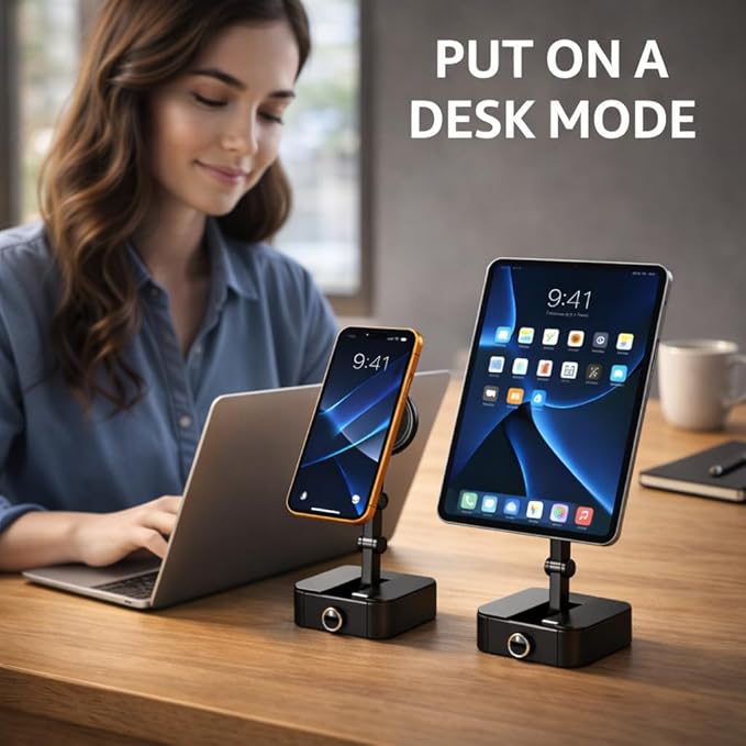Mizi 3-in-1 Magnetic Phone Holder [20x N52] Strong Magnets, Portable Mount for Golf Carts, Garage, Gym, Travel, Kitchen, Office, Outdoor, Car - Black
