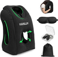 Inflatable Travel Pillows for Airplanes, Blow Up Travel Pillow for Train Office Car with Chin and Neck Support, Inflatable Travel Pillow for Sleep Support with Eye Mask,Storage Bag & Earplugs (Black)